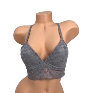 Victorias Secret‎ Lace Bralette Size S Lounge Bra Padded Racerback Gray Boho